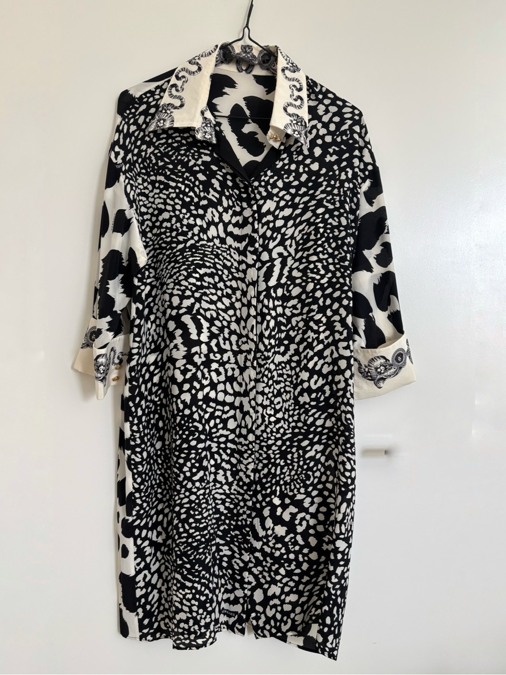 Versace Animal Print Black and White Shirtdress Sz 40